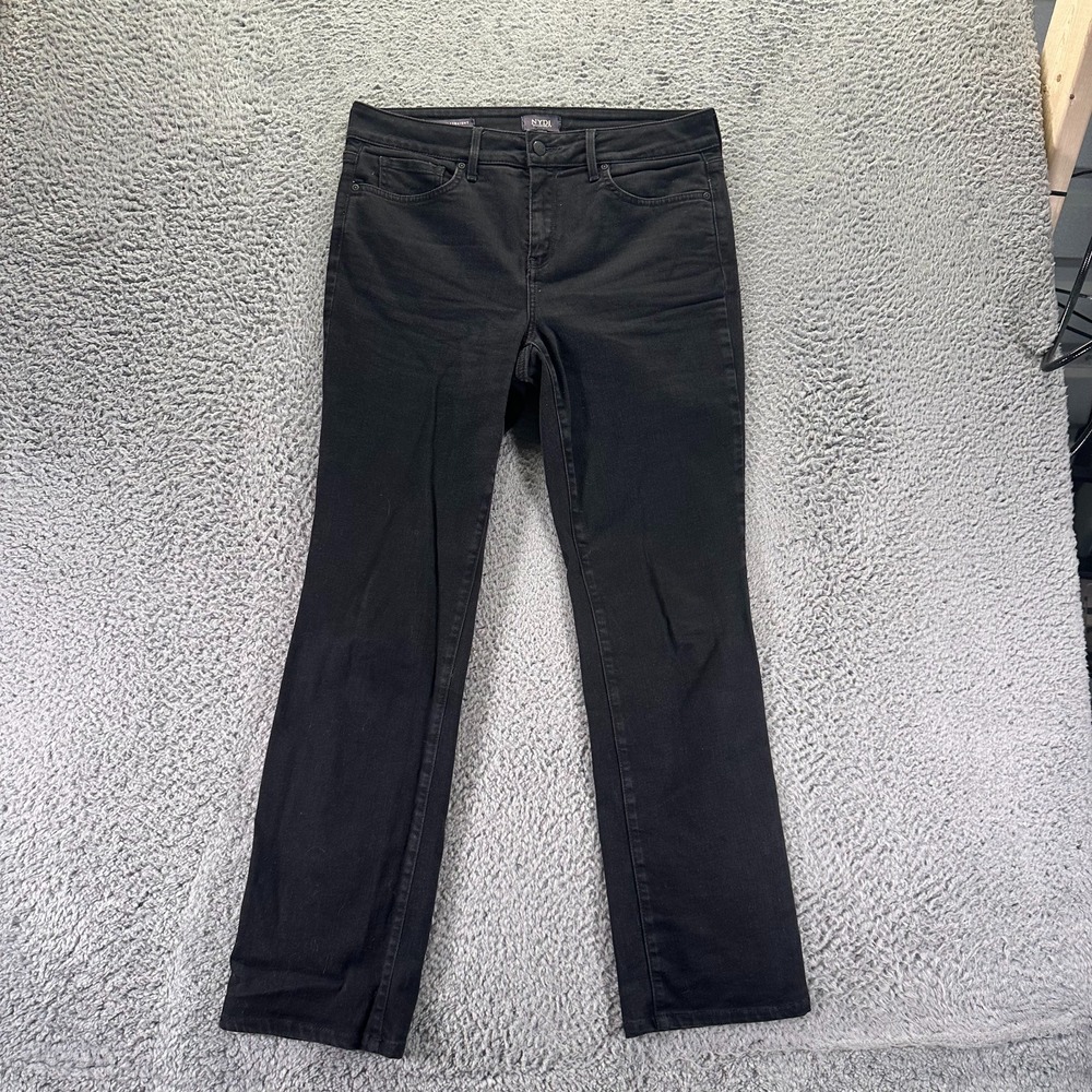 NYDJ Marilyn Jeans Women's 10 Black Cotton Denim Straight Leg Workwear Travel - Picture 1 of 11
